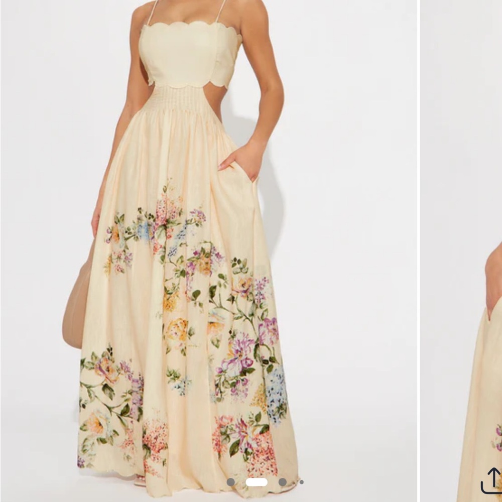 Fashion Nova Valerie Cream Floral Cutout Maxi Dress
